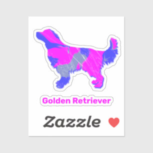 Pegatina rosa y azul de la silueta de Golden Retri