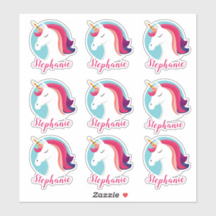 Pegatina Rosa y unicornio mágico azul - personalizados