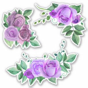 Pegatina Rosas color agua morado. Flores de lino. Morado