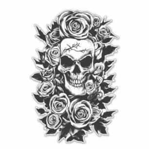 Pegatina Rosas de cráneo humanos Gótico dibujo original de 