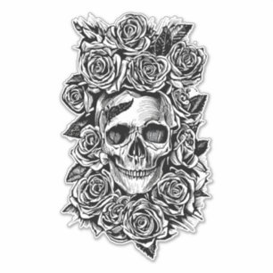 Pegatina Rosas de cráneo humanos Ilustracion de arte Gótico