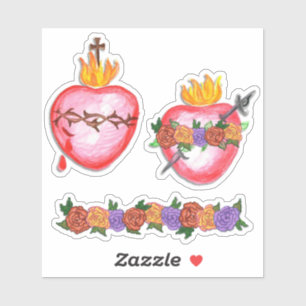 Pegatina Rosas del corazón sagrados e inmaculados
