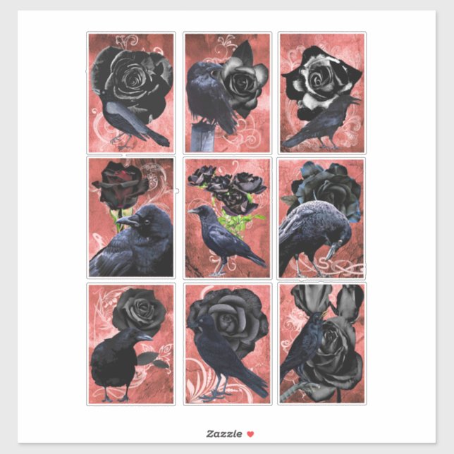 Pegatina Rosas Negros Ravens Y Crows Gothic Art (Hoja)