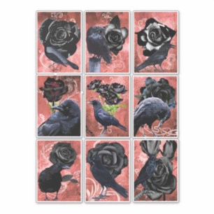 Pegatina Rosas negros ravens y cuervos collage de arte góti