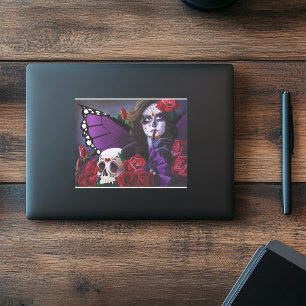 Pegatina Rosas Rojas Purpura Calavera Hada Día de Muertos