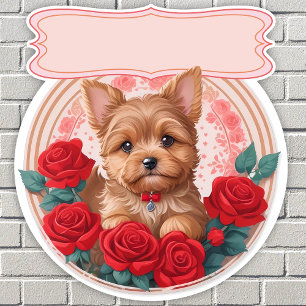Pegatina Rosas rojas y adorable personalizado de Yorkshire