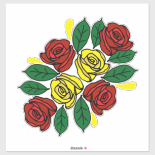 Pegatina Rosas Rojas y Amarillas Folk Art Narrowboat