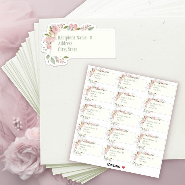 Pegatina Rosas rosas Rosadas Sage Verde Ducha De Novias Mai (Pink Watercolor Roses Sage Green Bridal Shower Mailing Labels Sticker)
