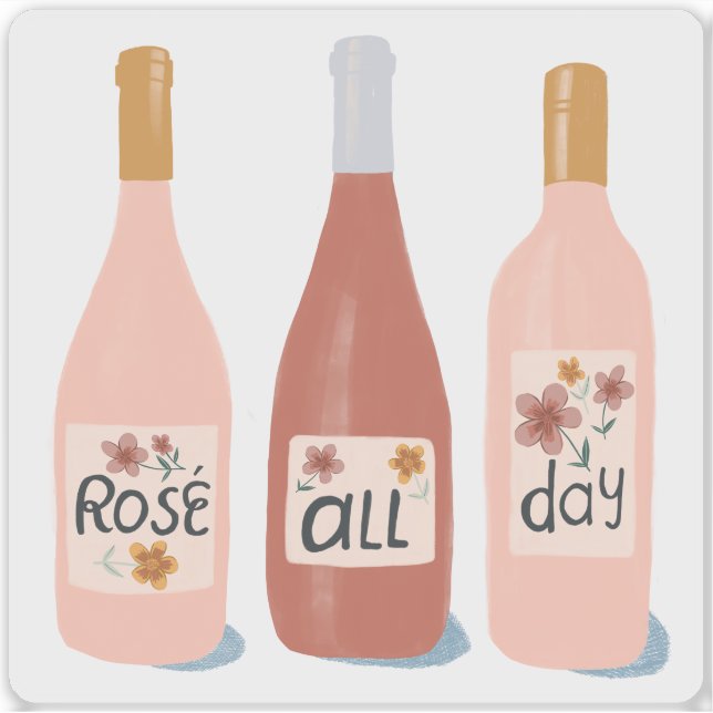 Pegatina Rose All Day Wine Lovers Illustration Art (Anverso)