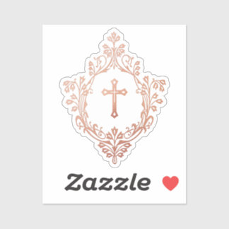 Pegatina Rose Gold Cross in Crest Elegant Vintage Religious
