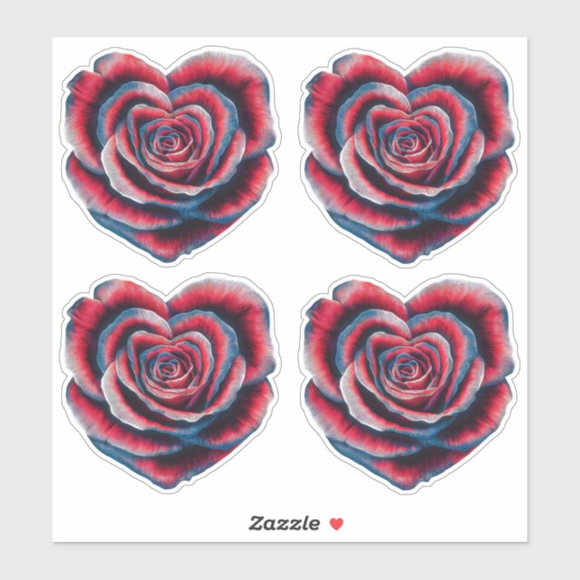 Pegatina Roses de corazón patriótico rojo blanco y azul ame (Hoja)