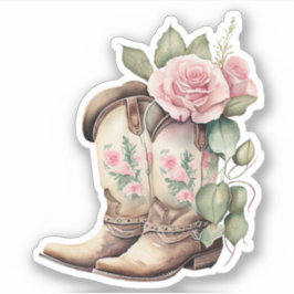Pegatina Roses rosados Cowgirl Boots