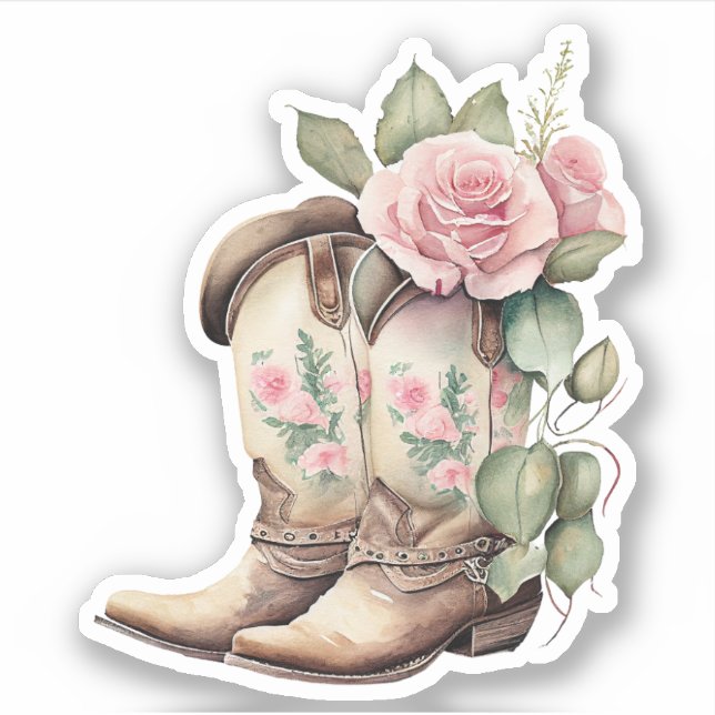 Pegatina Roses rosados Cowgirl Boots (Anverso)