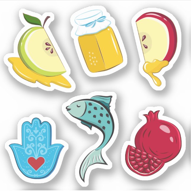 Pegatina Rosh Hashanah Símbolos Tradicionales Playful Vinyl (Anverso)