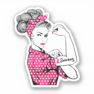 Pegatina Rosie Riveter Pink, superviviente del cáncer de ma