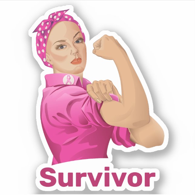 Pegatina Rosie the Riveter Breast Cancer Awareness (Anverso)