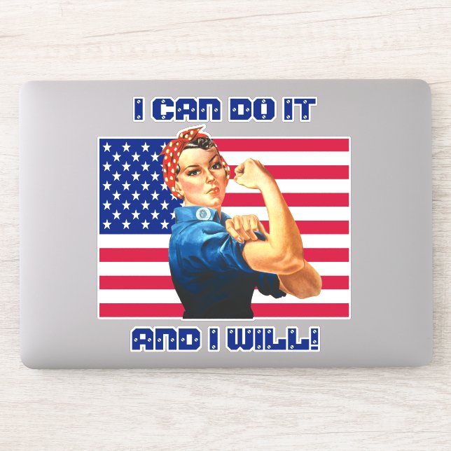 Pegatina Rosie the Riveter con el eslogan motivacional de l (Ordenador)