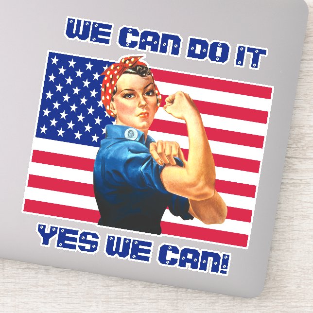 Pegatina Rosie the Riveter con el eslogan motivacional de l (Detalle)