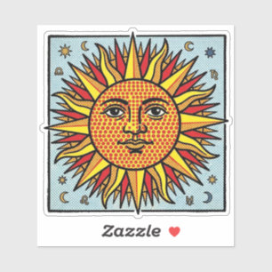 Pegatina Rostro del Sol Celestial Estilo de Arte Pop Comic