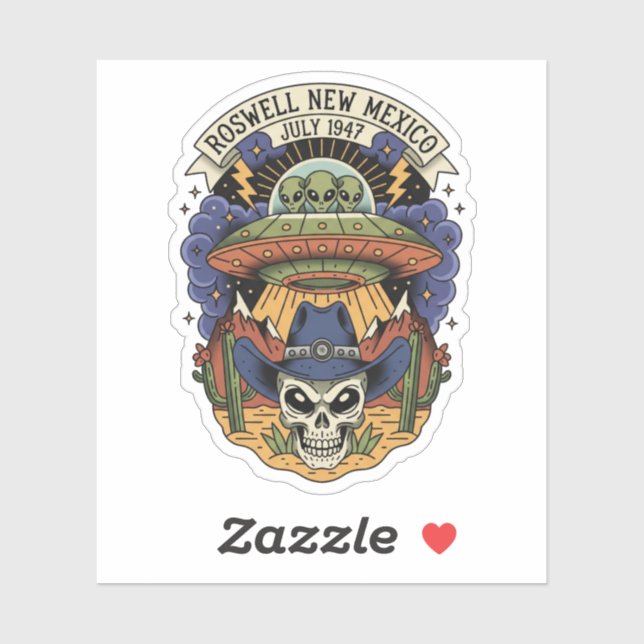 Pegatina Roswell New Mexico Alien (Hoja)