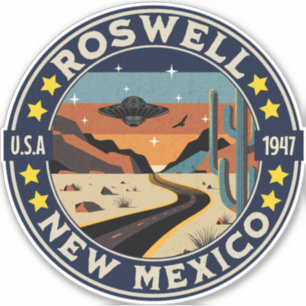 Pegatina Roswell New Mexico Retro UFO Terrain