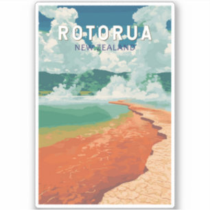 Pegatina Rotorua Nueva Zelanda Ilustracion Viaje Retro