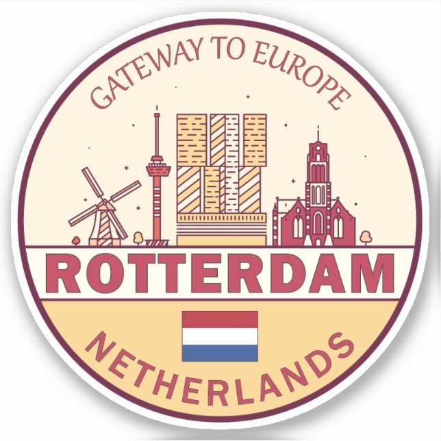 Pegatina Rótterdam Holanda City Skyline Emblem (Anverso)