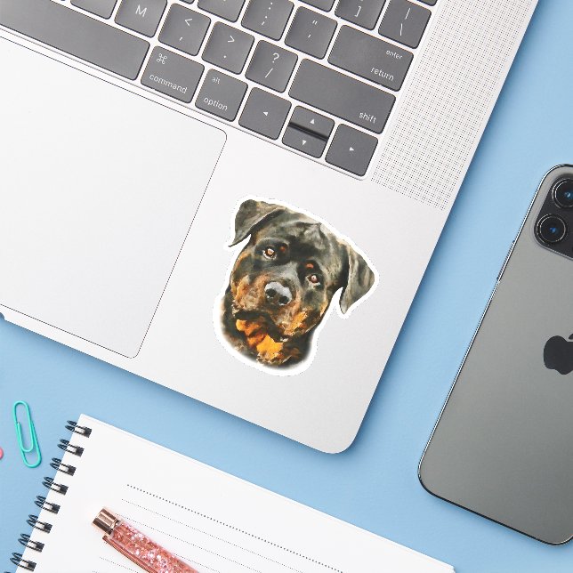 Pegatina Rottweiler acuarela (Ordenado portátil con iPhone)
