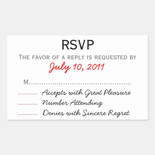 Pegatina RSVP de boda (Anverso)