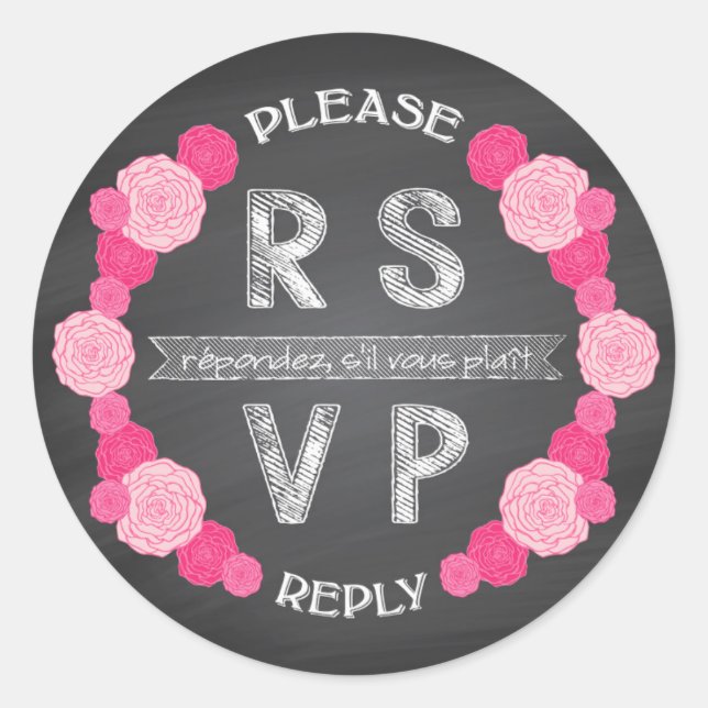 Pegatina RSVP de Rosas Rosadas de Chalkboard (Anverso)