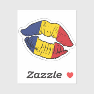Pegatina Rumania Bandera de amor de pintalabios rumanos