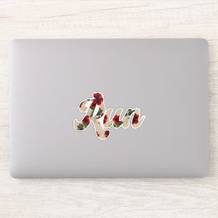 Pegatina RUN Tipo Retro Vintage Rústico Patrón Floral Rojo 