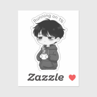 Pegatina Running on 1 Percent Relatable Chibi Coffee Illust