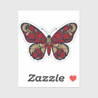 Pegatina Russian Folk Art Butterfly Sticker - Red Gold Khok