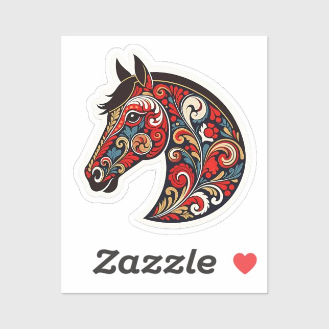 Pegatina Russian Khokhloma Floral Horse Head Folk Art Stick (Hoja)