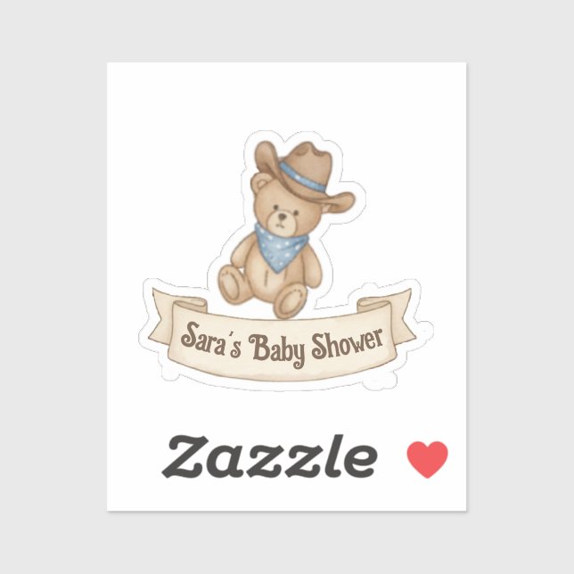 Pegatina Rustic Cowboy Watercolor Boy Baby Shower (Hoja)