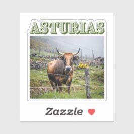 Pegatina Rustic mountain cow, Asturias, Spain travel