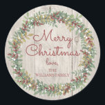 Pegatina Rustic Wreath Christmas<br><div class="desc">Navidades De La Guerra Rusa Redondean Pegatina. ¡Personalizable</div>