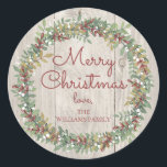 Pegatina Rustic Wreath Christmas<br><div class="desc">Navidades De La Guerra Rusa Redondean Pegatina. ¡Personalizable</div>