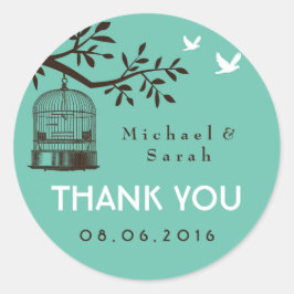 Pegatina Rústico Azul y Boda de jaula de pájaro