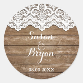 Pegatina Rústico Boda de encaje blanco y madera