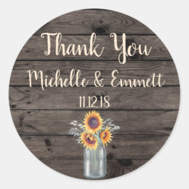 Pegatina Rústico Del Girasol Gracias Por Favor Gra