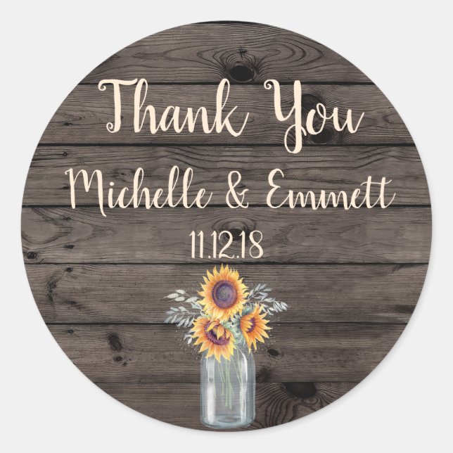 Pegatina Rústico Del Girasol Gracias Por Favor Gra (Anverso)