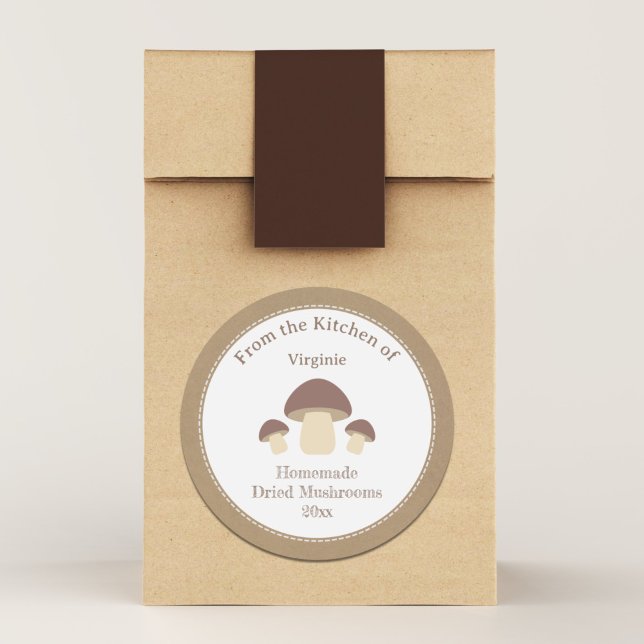 Pegatina Rústico Seco de Hongos (Rustic Dried Mushrooms Label Sticker)