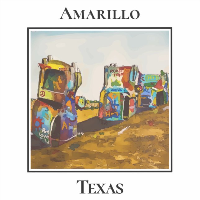 Pegatina Ruta 66, Cadillac Ranch, Amarillo Texas (Anverso)