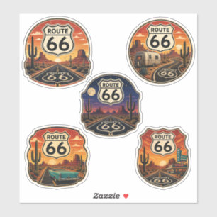 Pegatina Ruta 66 Emblema Retro Desierto Madre Carretera