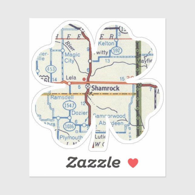 Pegatina Ruta 66 Mapa de Shamrock Texas (Hoja)