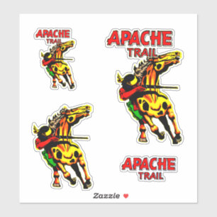 Pegatina Ruta Apache #1, nativo americano con banner