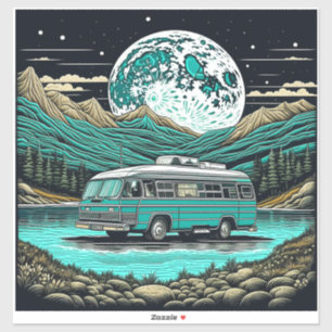 Pegatina RV Camper Vintage Turquesa en las Montañas Retro