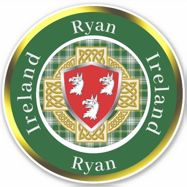 Pegatina Ryan Irish Shield/Celtic Cross Personalizado (Anverso)